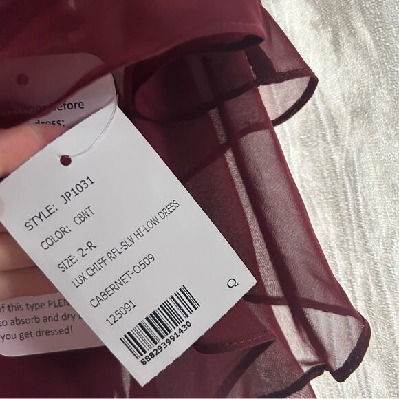 Jenny Packham Flutter Sleeve Luxe Chiffon Hi-Low Dress Cabernet Red NWT Size 2 - Picture 5 of 8